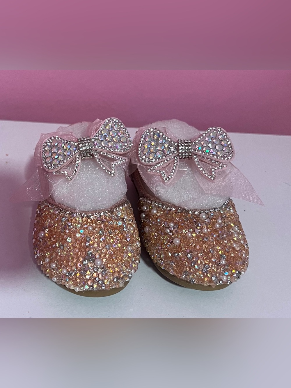 Sparkling Pink Bow Baby Walker Shoes size 6c - Picture 3 of 5